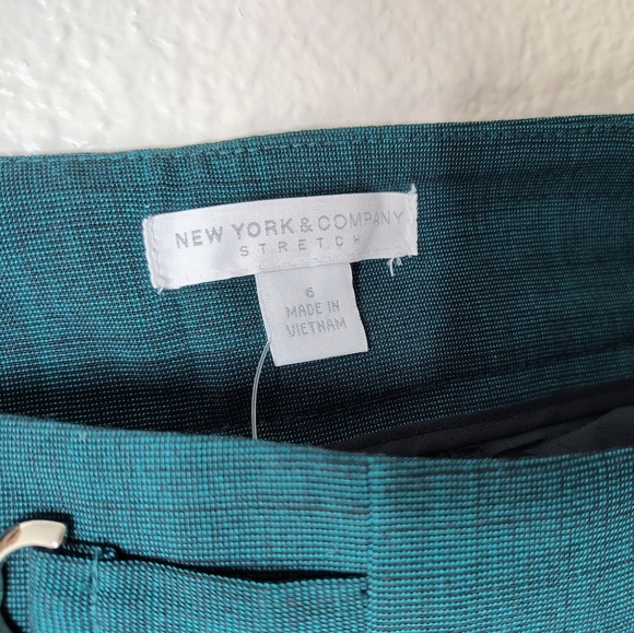 New York & Company Stretch Green Esmeralda Teal Straight Leg Pants Sz 6 Low Rise - Picture 4 of 16
